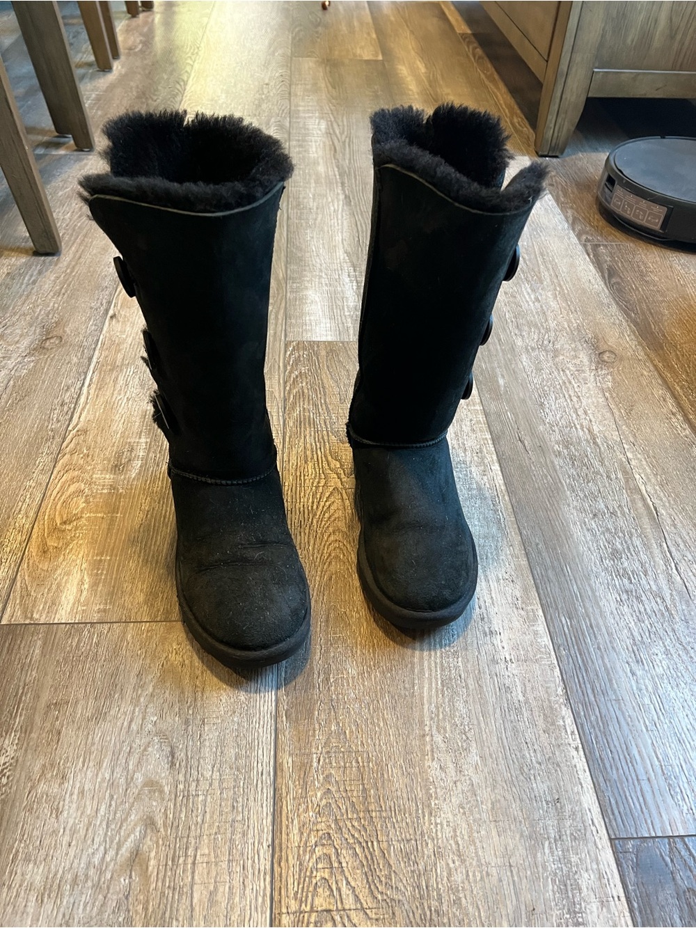 UGG Black Suede Mid-Calf Shearling Boots